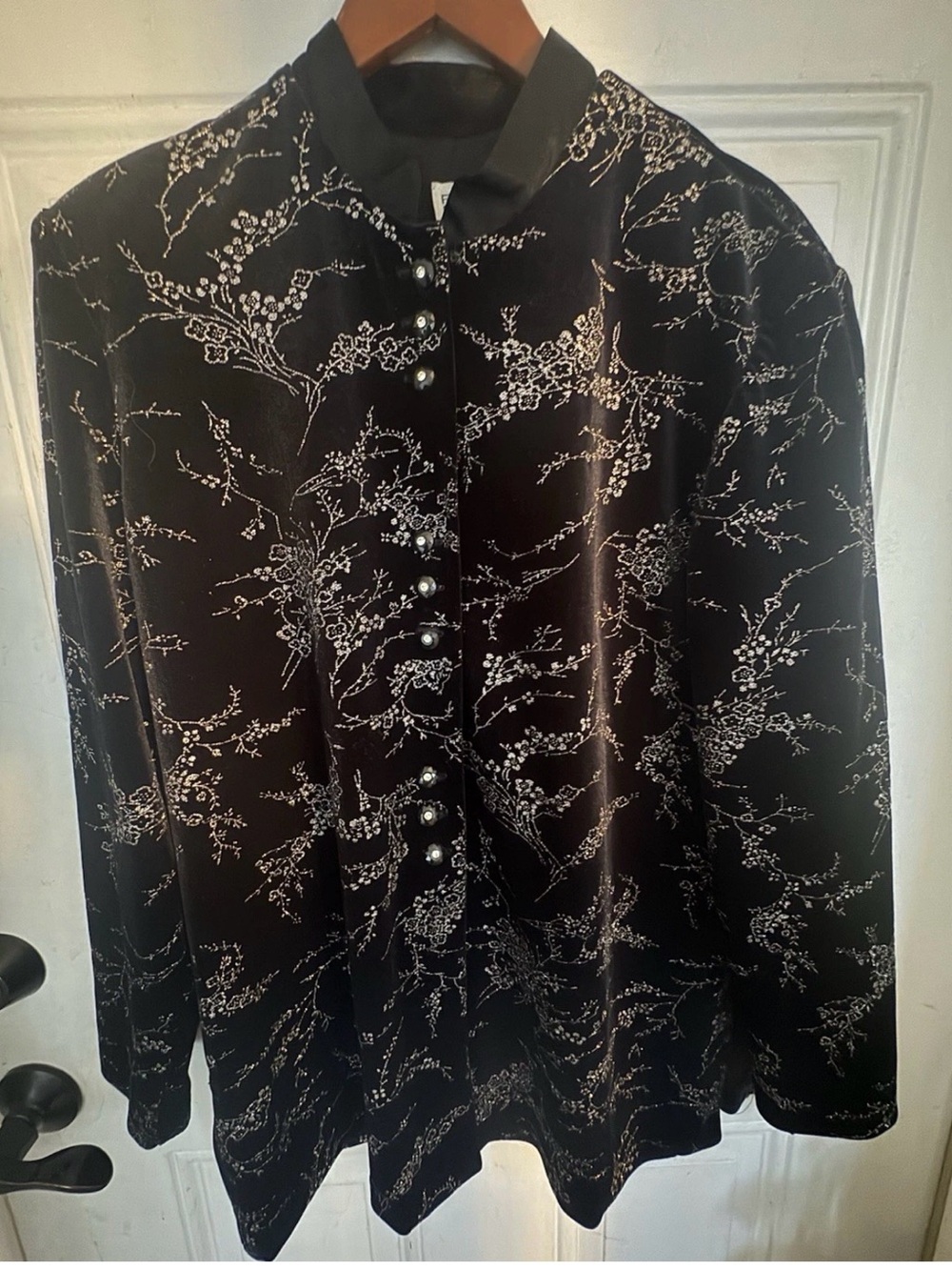 Rare Vintage R&M Richards Velvet Jacket Black Floral Glitter Made in USA Size 14 - Picture 4 of 15